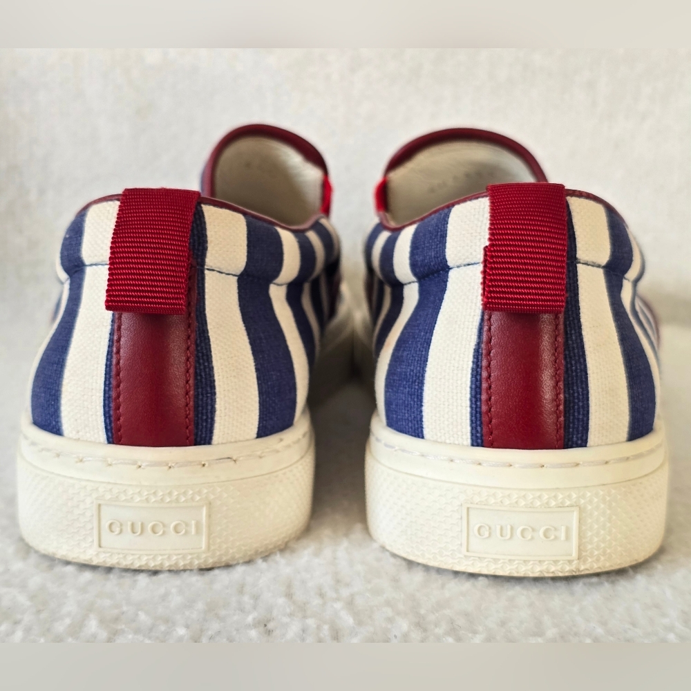 Pre-owned 💯 Authentic Gucci Dublin Stripe Slip-on Sneakers 👟  Navy/White - Picture 10 of 12